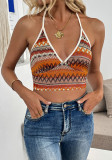 Women Beach Sexy Geometric Stripe Halter Neck Camisole