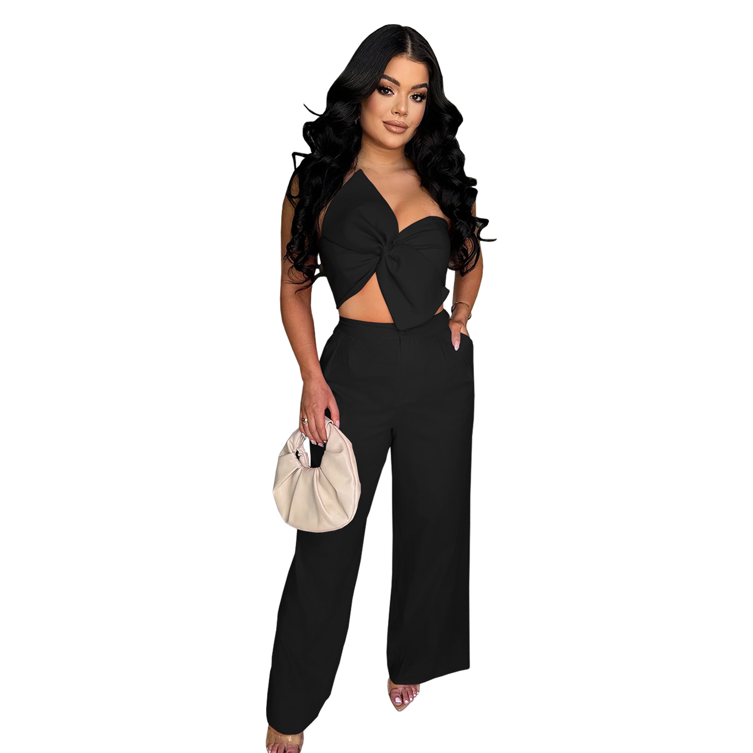 Women Sexy Bowknot Top and Pants Two Piece Set