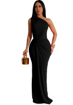 Women sexy solid one-shoulder dress Women sexy solid one-shoulder dress