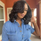 Women African Side-Parted Black Short Curly Wig