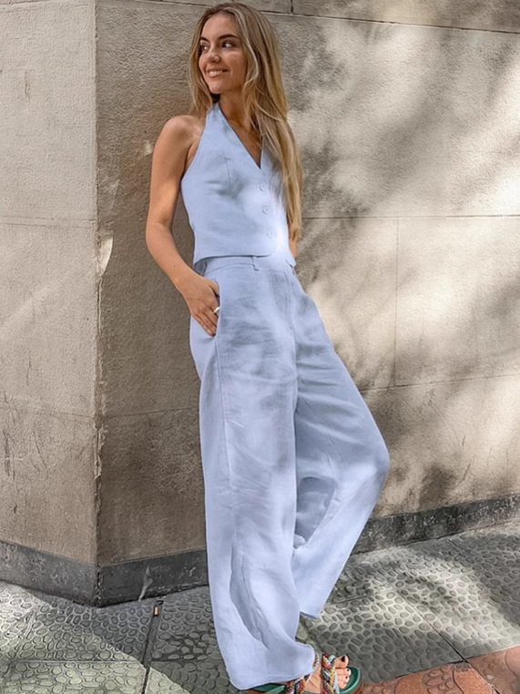Women Summer Sleeveless Vest and Pants Two Piece Set