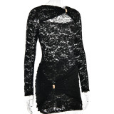 Women Summer Lace Sexy Hollow See-Through Bodycon Dress