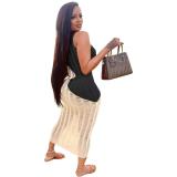 Women Sexy Sleeveless Knitting Color Block Dress