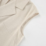 Women French Turndown Collar Belt Dress