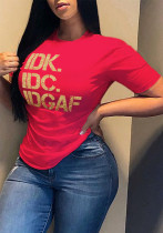 Women Letter Print Round Neck Short Sleeve T-shirt Women Letter Print Round Neck Short Sleeve T-shirt