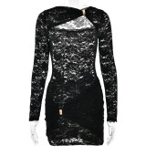 Women Summer Lace Sexy Hollow See-Through Bodycon Dress