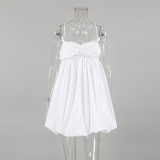 Women Spring and Summer Casual White Sexy Suspender V-Neck Dress
