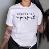 Women summer letter print short sleeve Round Neck Top