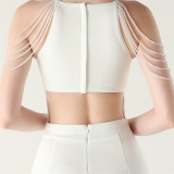Women beaded off-shoulder one-shoulder slit evening dress