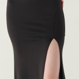 Women fishbone lace-up V neck suspender sexy formal party fishtail evening dress