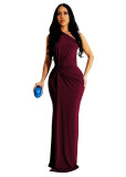 Women sexy solid one-shoulder dress