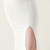 Women beaded off-shoulder one-shoulder slit evening dress