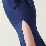 Women beaded tube pleated waist bow embroidery formal party evening dress