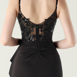 Women beaded tube pleated waist bow embroidery formal party evening dress