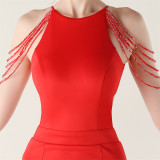 Women beaded off-shoulder one-shoulder slit evening dress