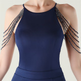 Women beaded off-shoulder one-shoulder slit evening dress