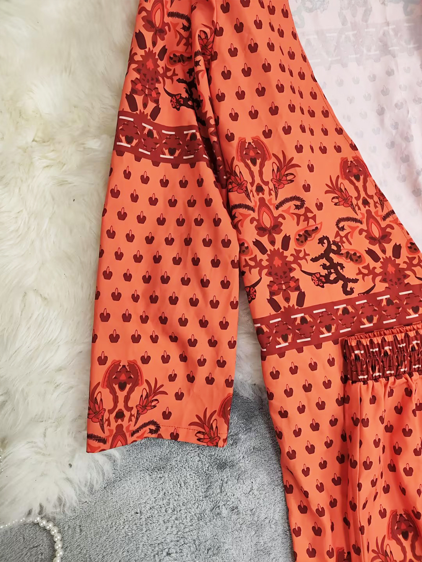 Women Spring Summer Print Top and Wide Leg Pants Two Piece Set