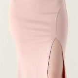 Women fishbone lace-up V neck suspender sexy formal party fishtail evening dress