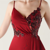 Women beaded tube pleated waist bow embroidery formal party evening dress