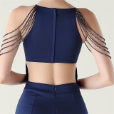 Women beaded off-shoulder one-shoulder slit evening dress