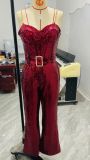 Fashionable women's sexy chain strap Low Back belt sequin Jumpsuit