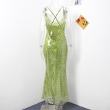 Fashion straps slim sequins Low Back long sexy cross