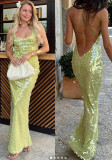 Fashion straps slim sequins Low Back long sexy cross