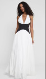Contrast color sexy Holidays Casual Halter Neck deep v Low Back long dress