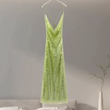 Fashion straps slim sequins Low Back long sexy cross