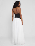 Contrast color sexy Holidays Casual Halter Neck deep v Low Back long dress