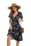Sexy Fashion Print V-Neck Short Sleeve Women's Dress