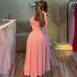 Women's summer Chic Halter Neck sleeveless Slim Waist Slim Fit pink long dress