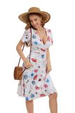 Sexy Fashion Print V-Neck Short Sleeve Women's Dress