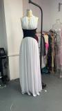 Contrast color sexy Holidays Casual Halter Neck deep v Low Back long dress