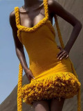 Autumn and Winter Braided Twist Rope Strap Tassel Short Dress