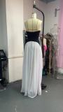 Contrast color sexy Holidays Casual Halter Neck deep v Low Back long dress