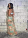 Summer women's sexy printed strap Low Back Slong dress