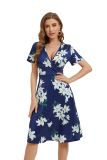 Sexy Fashion Print V-Neck Short Sleeve Women's Dress