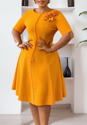 Women's short-sleeved solid color Round Neck Chic elegant African dress