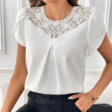 Women's Solid Color Lace short Sleeve T-shirt Spring and Summer Tops