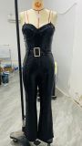 Fashionable women's sexy chain strap Low Back belt sequin Jumpsuit