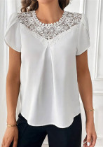 Women's Solid Color Lace short Sleeve T-shirt Spring and Summer Tops