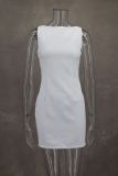 Fashion Summer Solid Color Slim Round Neck Sleeveless Short Dress