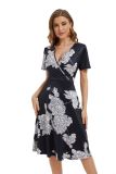 Sexy Fashion Print V-Neck Short Sleeve Women's Dress