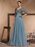 Women v-neck short-sleeved sequined elegant prom party evening dress