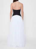 Contrast color sexy Holidays Casual Halter Neck deep v Low Back long dress