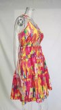 Women's Summer Sexy Cutout Halter Neck V-Neck Cake Dress