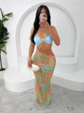 Summer women's sexy printed strap Low Back Slong dress