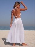 Solid Color Mesh Long Skirt Fashion Sexy Bikini Women's Three-Piece Swimsuit