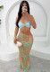 Summer women's sexy printed strap Low Back Slong dress